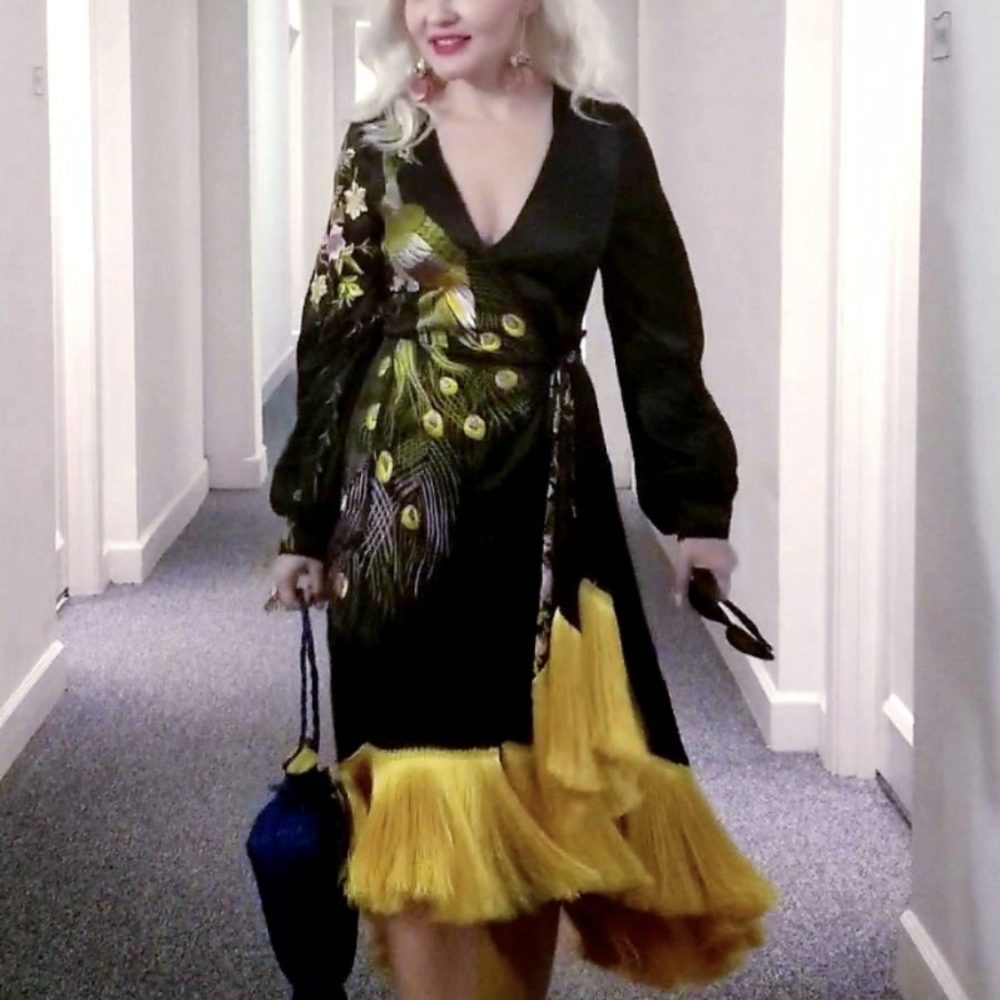 ASOS Black Dress with Colorful Embroidery. Sz 2. Great Conditions.